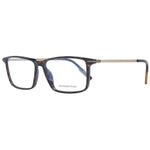 Ermenegildo Zegna Brown Men Glasses Frame, full-rim rectangle shape, plastic material, demo lenses, size 58-14-145, with branded case included.