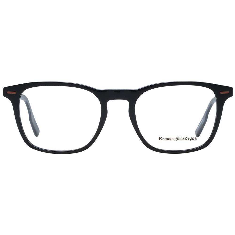 Ermenegildo Zegna Black Men Glasses Frame, full-rim plastic rectangle design, frame width 140mm with branded case included.