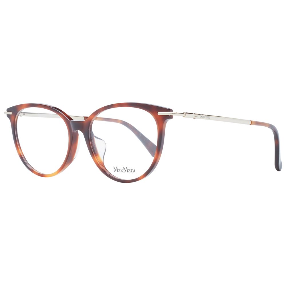 Max Mara Brown Women Glasses Frame with full-rim round style, plastic material, and 53-16-140 size, featuring demo lenses.