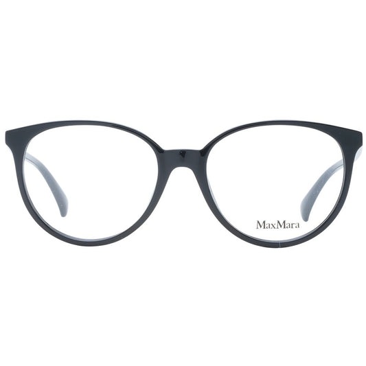 Max Mara Black Women Glasses Frame, full-rim round style with black plastic frame, including branded case.