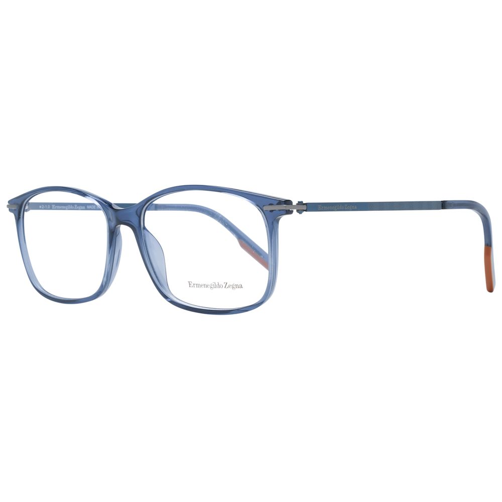 Ermenegildo Zegna Blue Men Glasses Frame made of titanium with full-rim, rectangular design and branded case.
