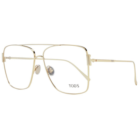 Tod's Gold Women Glasses Frame with full-rim metal design and aviator style, featuring demo plastic lenses and branded case included.