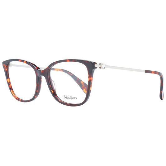 Max Mara Brown Women Glasses Frame, plastic full-rim square style with demo lenses, 54-17-140 size, includes branded case.