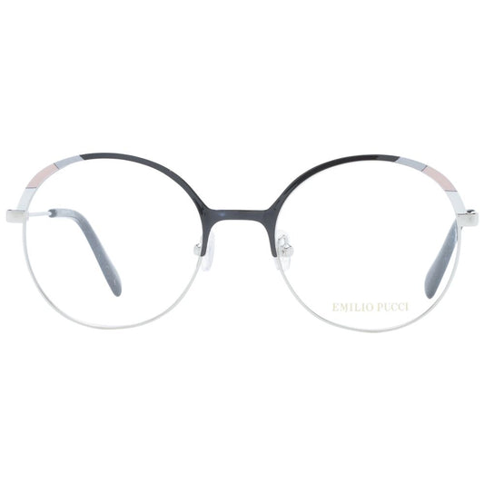 Emilio Pucci Black Women Glasses Frame, round full-rim metal design with demo plastic lenses, includes branded case, size 51-19-140.
