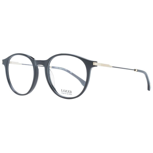 Lozza Black Unisex Glasses Frame in full-rim style, acetate material, demo lenses, includes branded case.