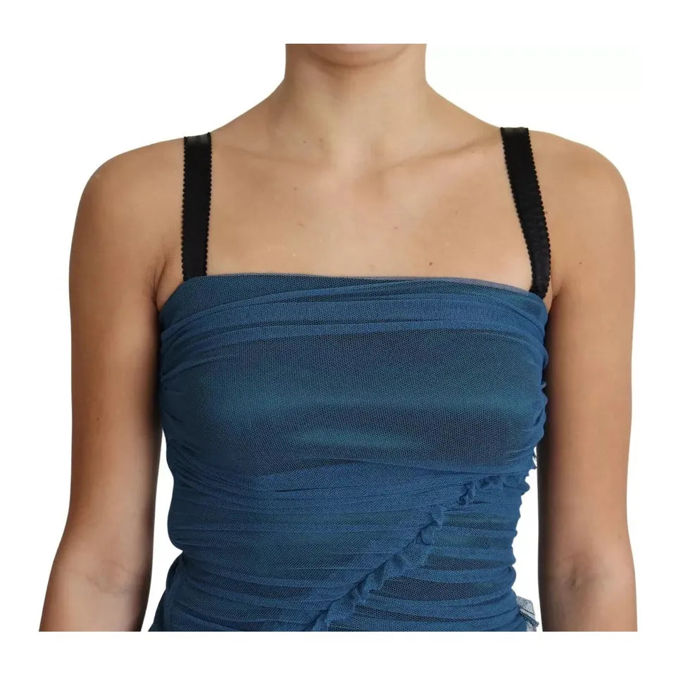 فستان دولتشي آند غابانا من القطن ذو الأكمام القصيرة باللون الأزرق