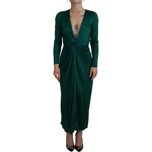 Dolce & Gabbana Dark Green Viscose Long Sleeve Midi Dress DR28879-36