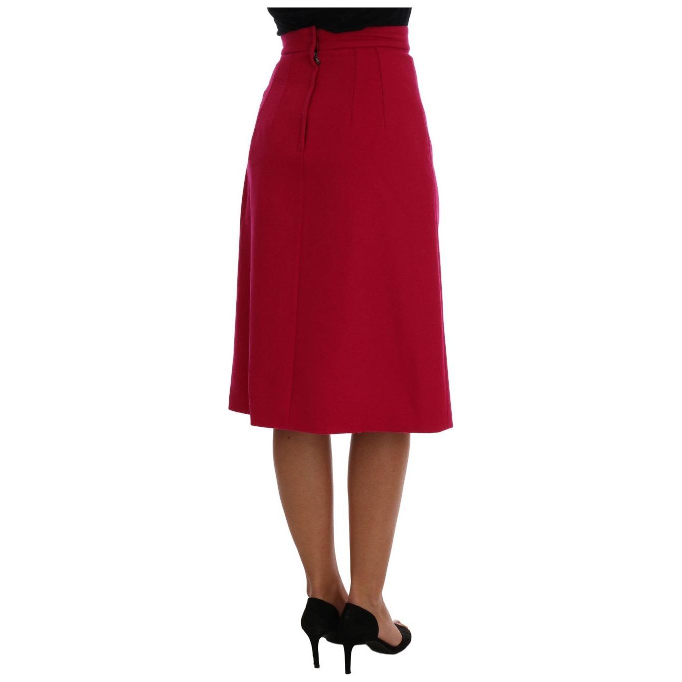 Dolce & Gabbana Pink Wool Knee Long A-Line Skirt