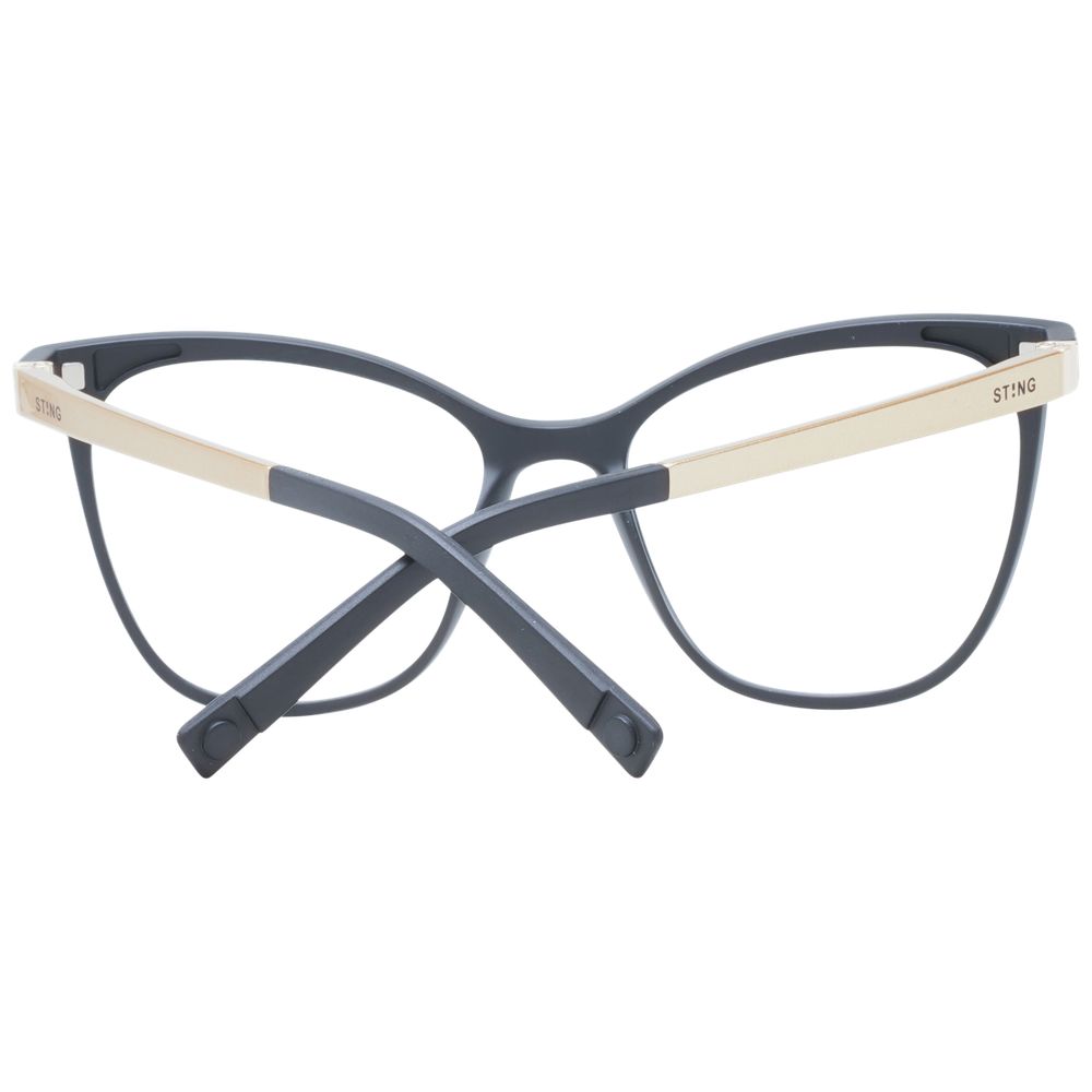 Sting Black Women Glasses Frame, full-rim black butterfly style with polarized plastic lenses, includes branded case, UVA&UVB protection.