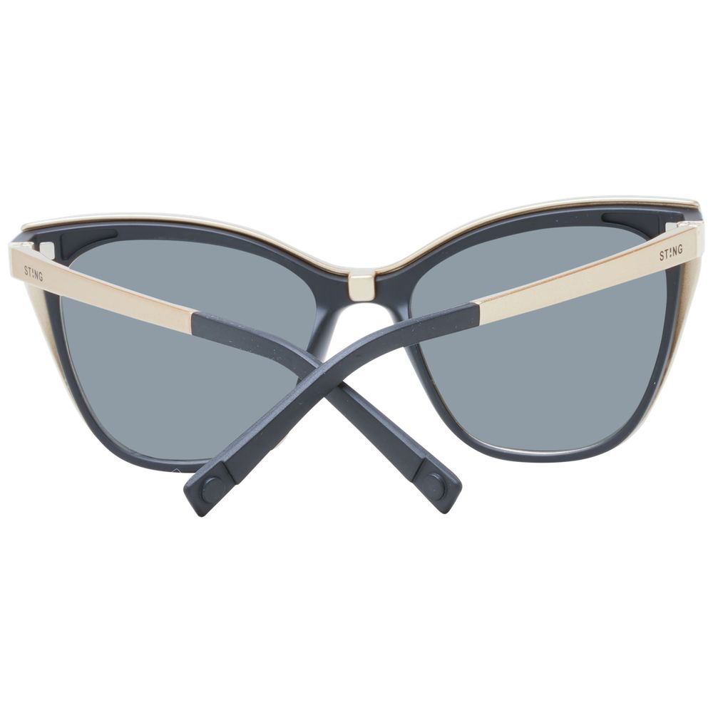 Sting Black Women Glasses Frame, full-rim black plastic butterfly style with polarized lenses, includes branded case.