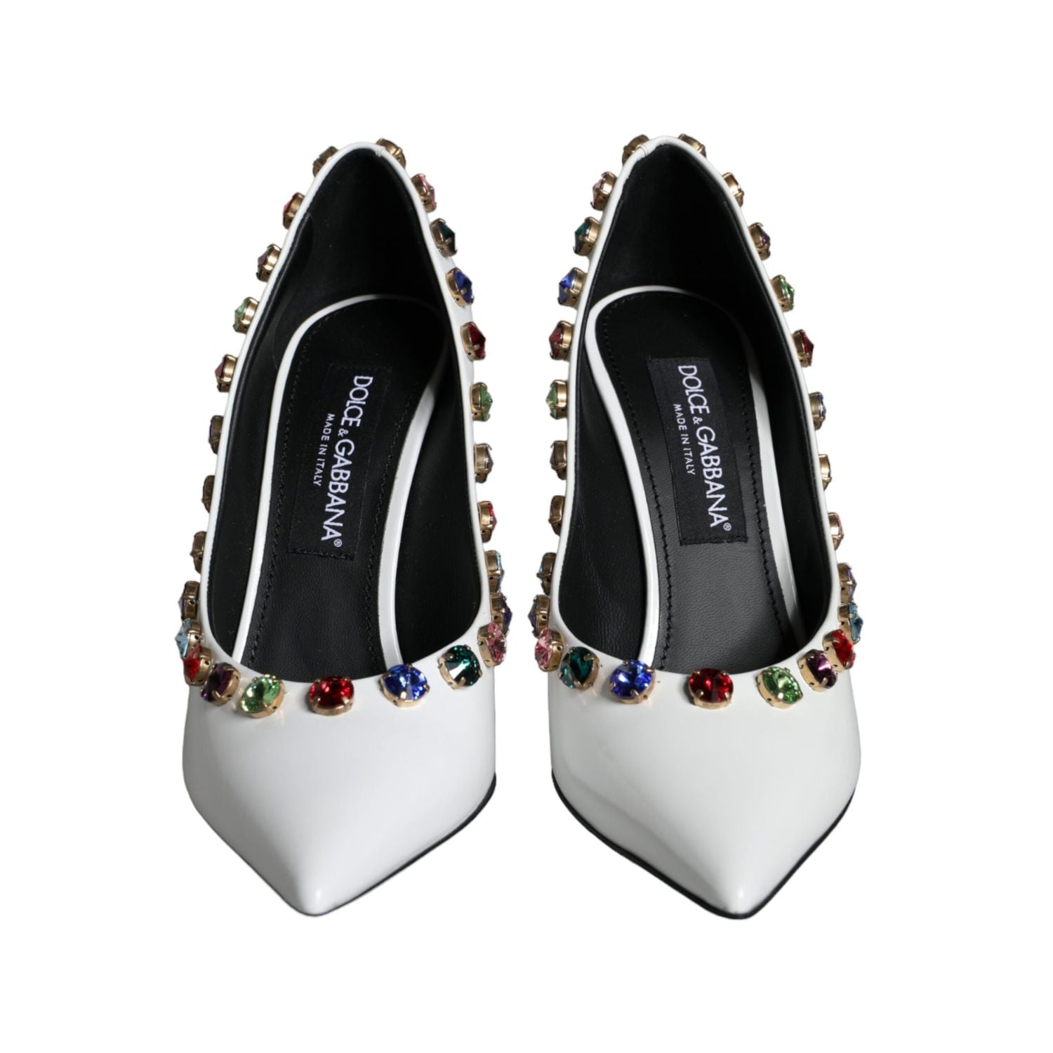 Dolce & Gabbana White Crystal Leather High Heels Pumps Shoes