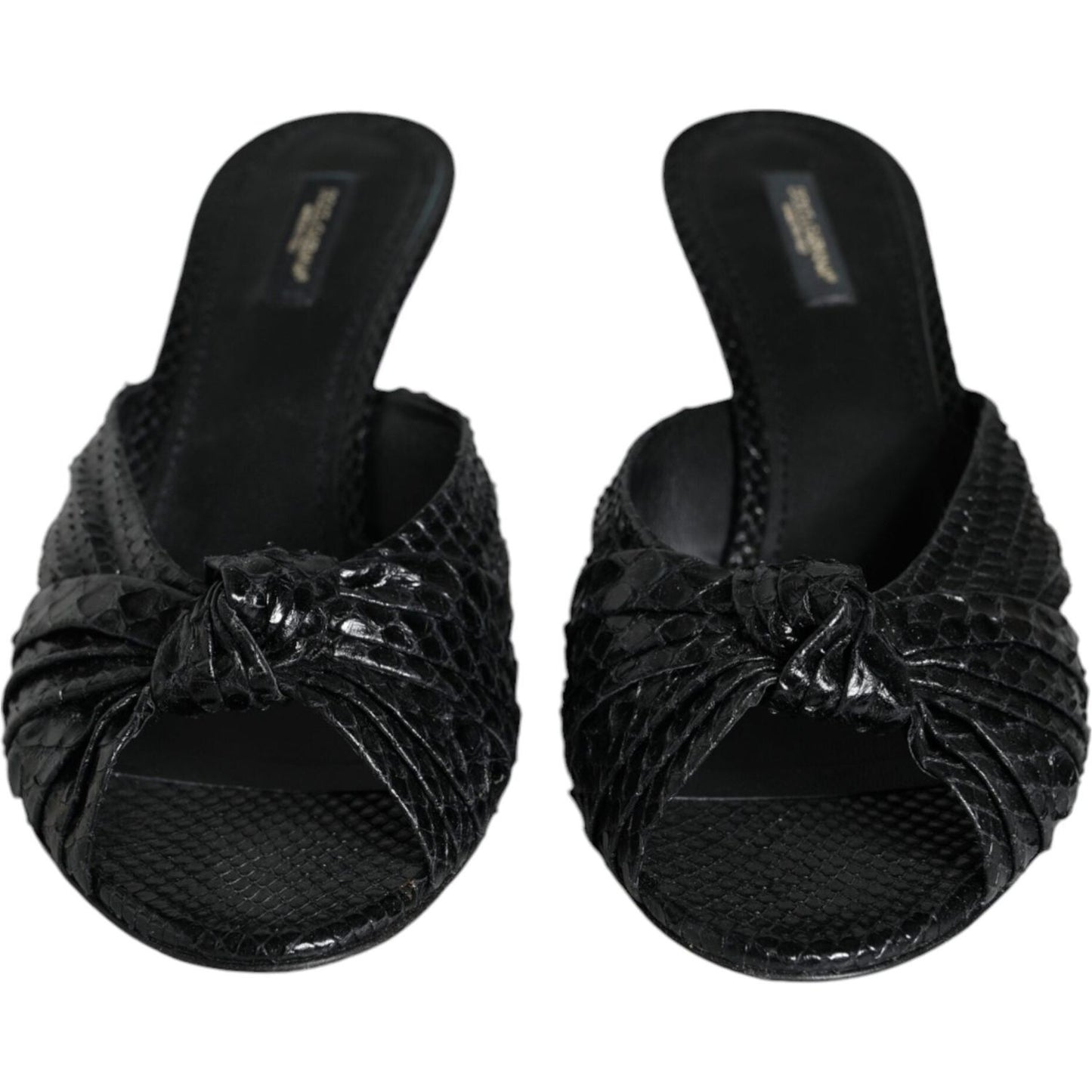 Dolce & Gabbana Black Leather Heels Slides Sandals Shoes