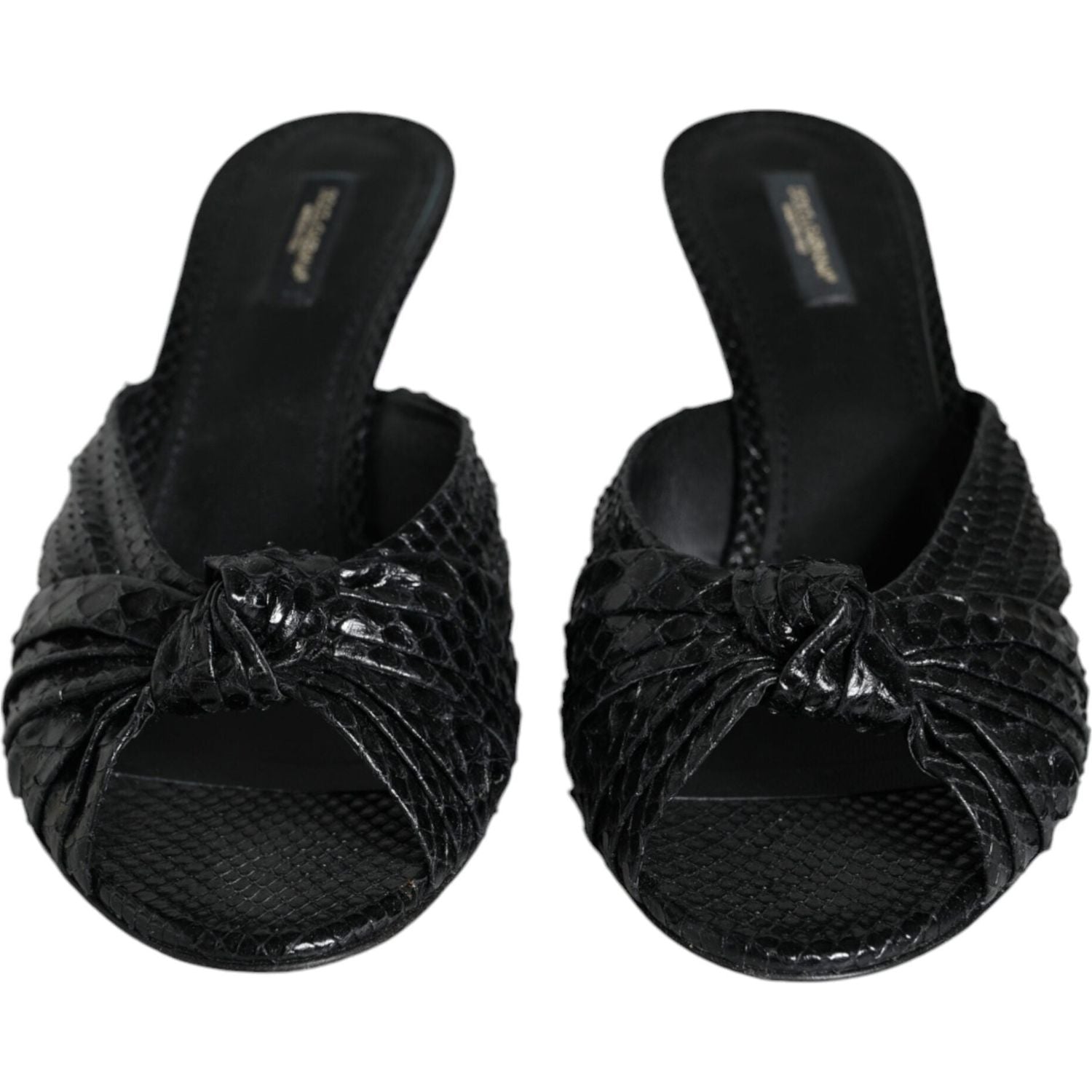 Dolce & Gabbana Black Leather Heels Slides Sandals Shoes