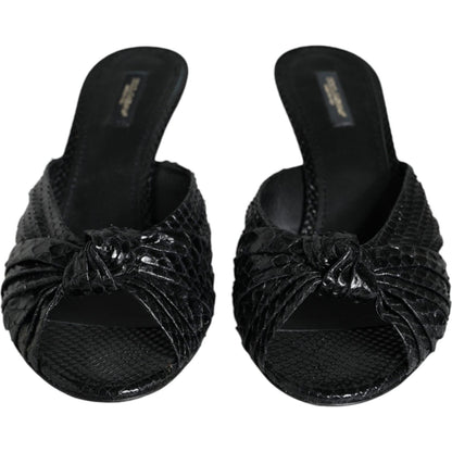 Dolce & Gabbana Black Leather Heels Slides Sandals Shoes