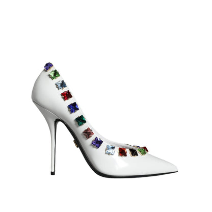 Dolce & Gabbana White Crystals Leather High Heels Pumps Shoes