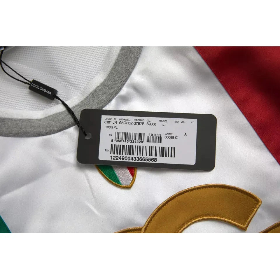 تي شيرت دولتشي آند غابانا بدون أكمام باللون الأبيض والأخضر مع سلة العلم الإيطالي