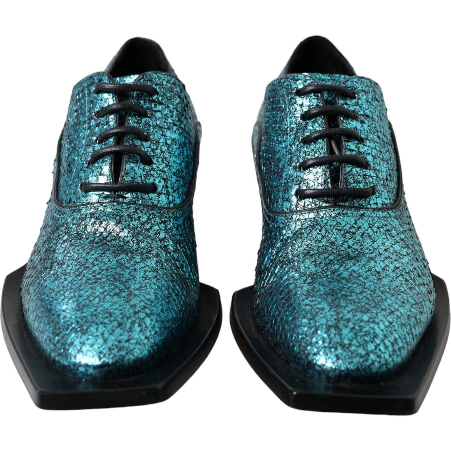 Dolce & Gabbana Blue Leather Derby Block Heels Dress Shoes MV5593-43