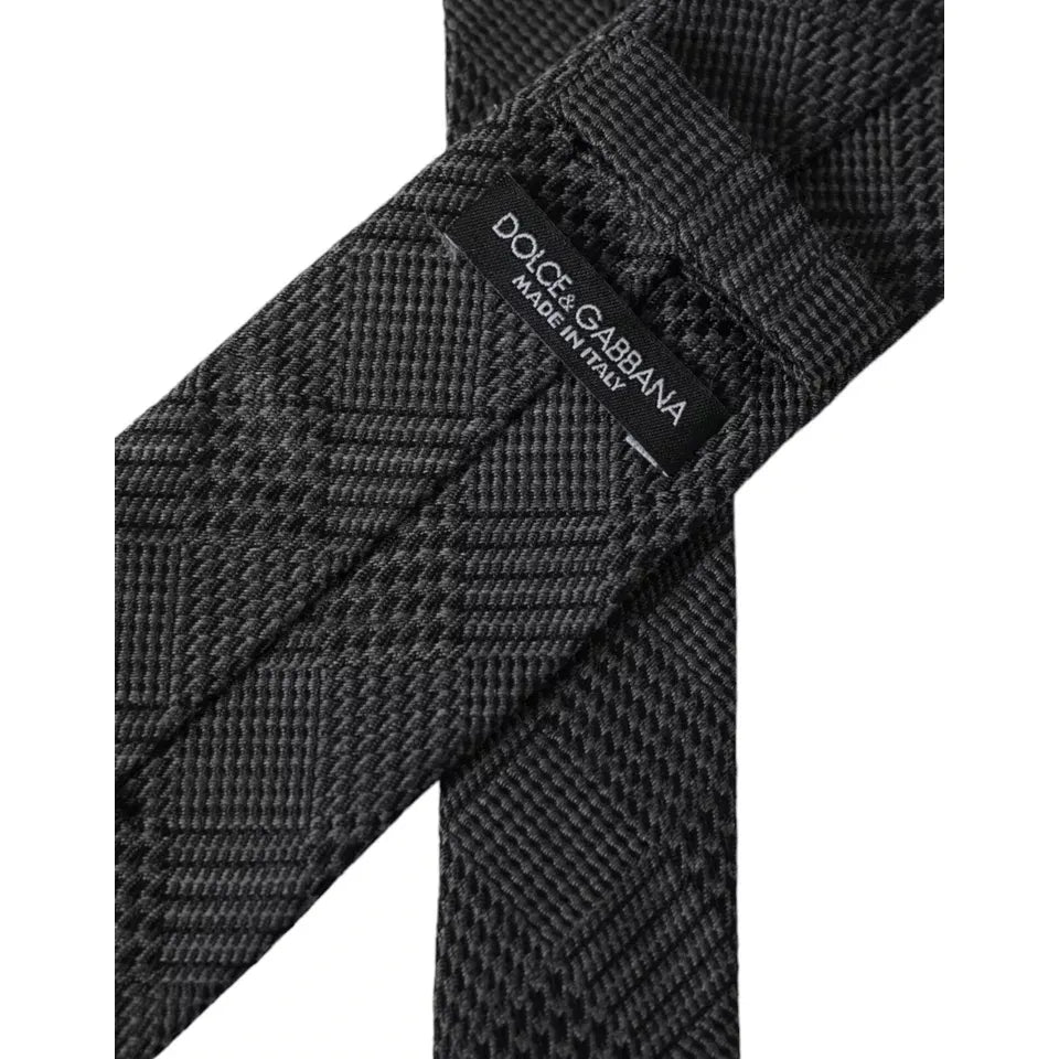 Dolce & Gabbana Dark Gray Plaid Patterned Silk Adjustable Men Tie