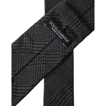 Dolce & Gabbana Dark Gray Plaid Patterned Silk Adjustable Men Tie
