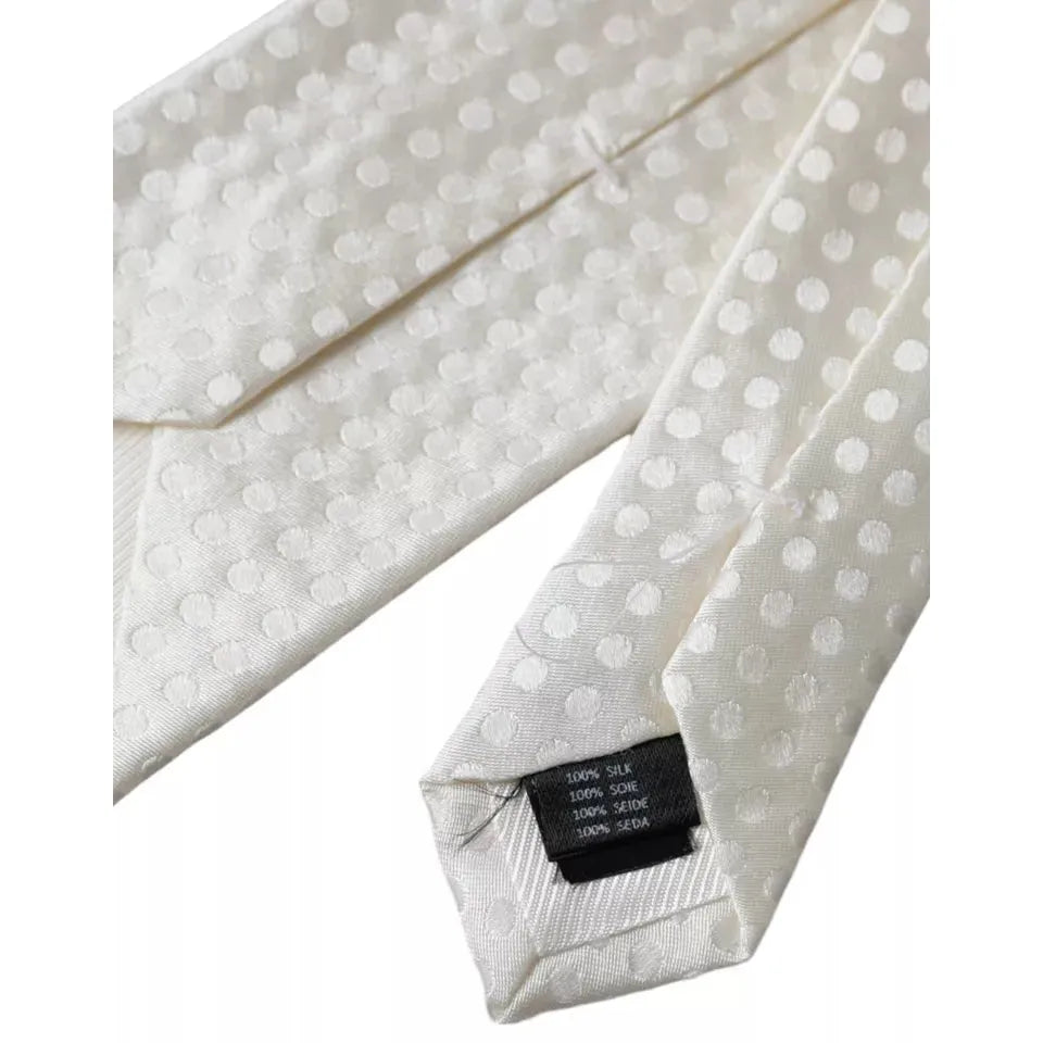 Dolce & Gabbana White Dotted Silk Classic Adjustable Men Tie
