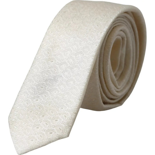 Dolce & Gabbana Off White Patterned Silk Adjustable Men Tie KRA3373