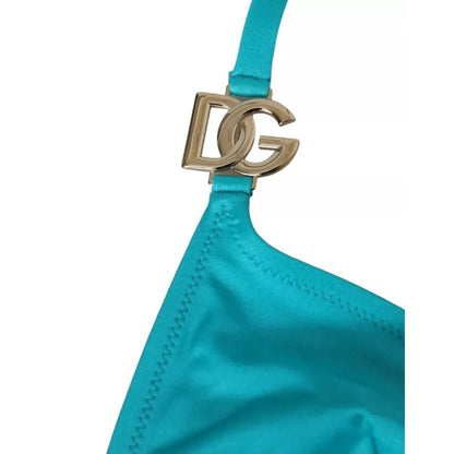 Dolce & Gabbana Blue Green Halter DG Logo Swimwear Beachwear Bikini Top