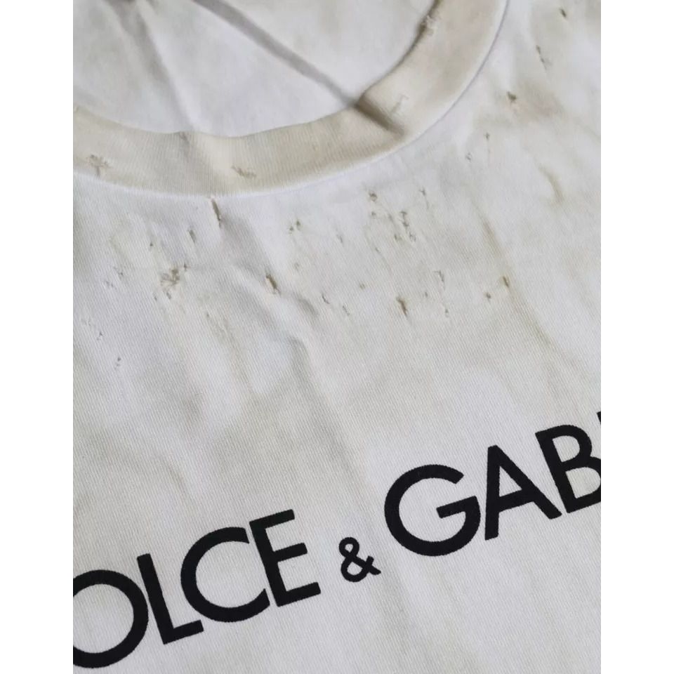 تي شيرت Dolce &amp; Gabbana Off White Logo من القطن برقبة دائرية
