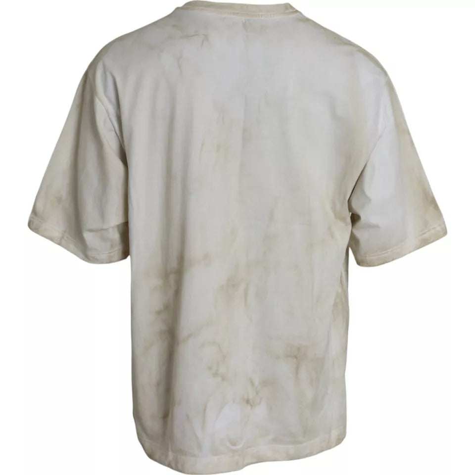 تي شيرت Dolce &amp; Gabbana Off White Logo من القطن برقبة دائرية