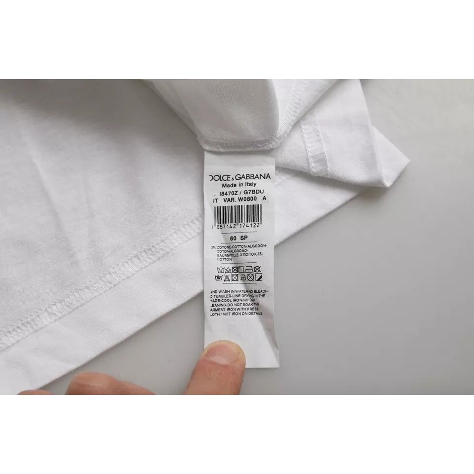 تي شيرت دولتشي آند غابانا أبيض من القطن برقبة دائرية وأكمام قصيرة