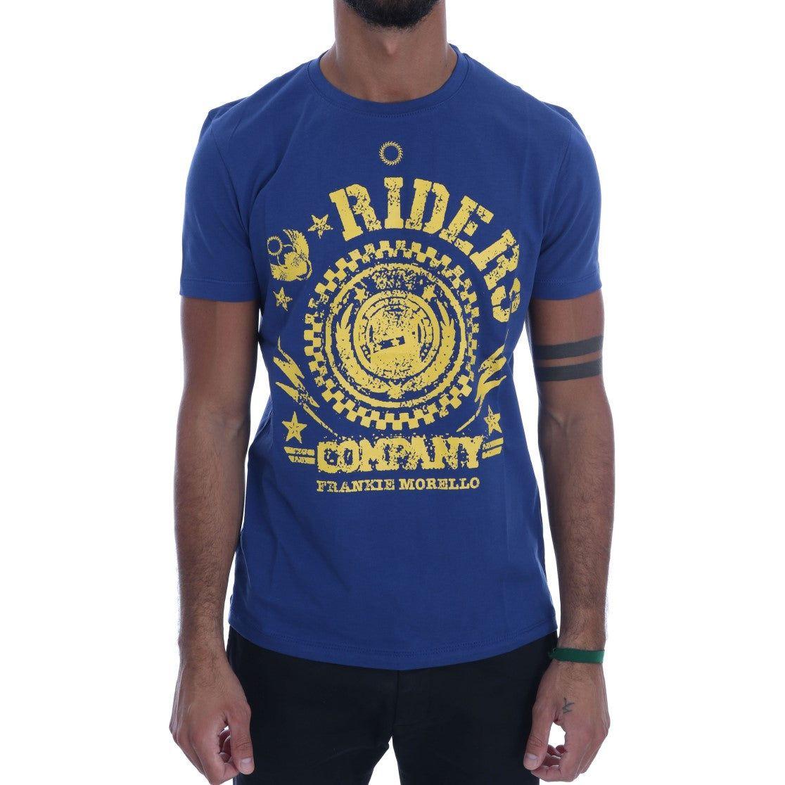 Frankie Morello Blue Cotton RIDERS Crewneck T-Shirt TSH1267-4