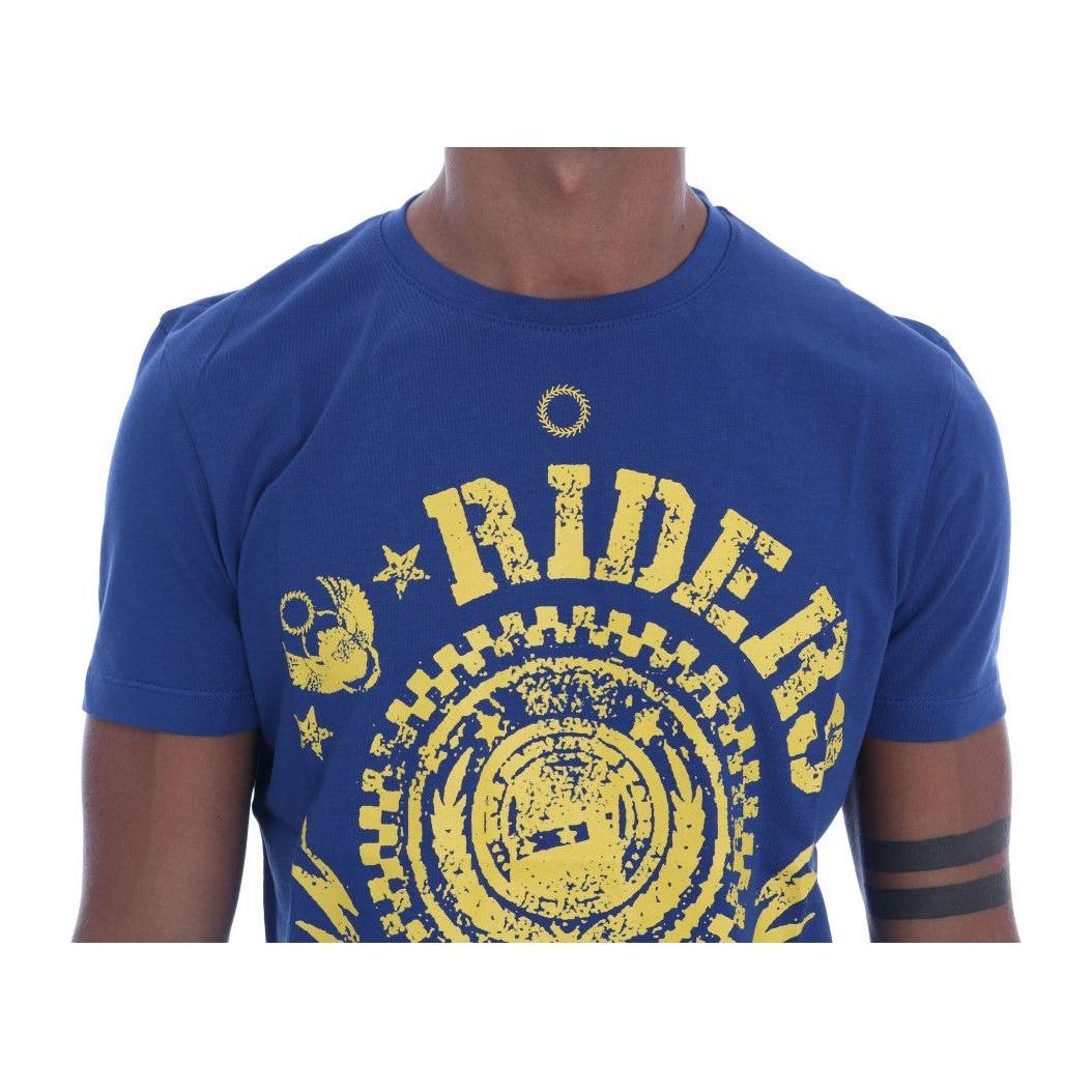 Frankie Morello Blue Cotton RIDERS Crewneck T-Shirt TSH1267-4