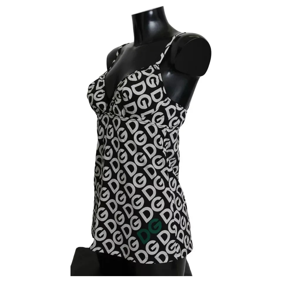 ملابس سباحة بدون أكمام بطبعة DG Mania باللون الأسود من Dolce &amp; Gabbana
