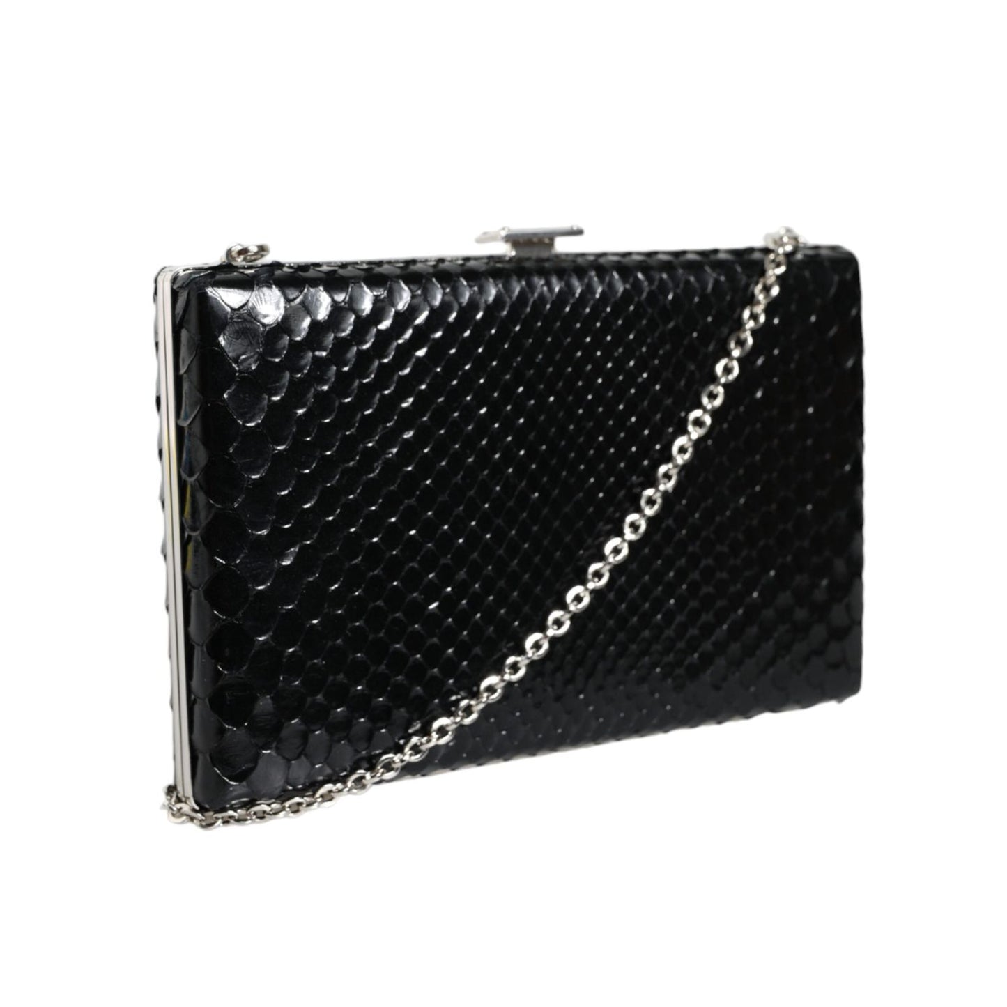 Dolce & Gabbana Black Leather Silver Frame Clutch Mini Crossbody Bag