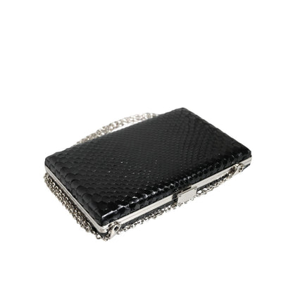 Dolce & Gabbana Black Leather Silver Frame Clutch Mini Crossbody Bag