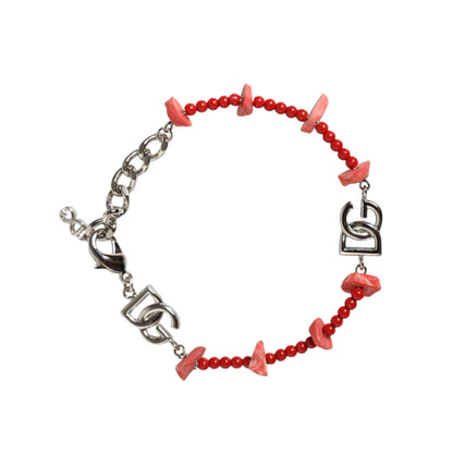 Dolce & Gabbana Silver Tone Brass Beaded Resin DG Logo Chain Bracelet Bracelet