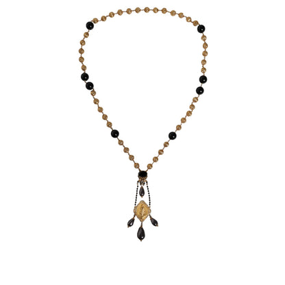 Dolce & Gabbana Gold Chain Brass Black Beaded Rosary Style Necklace