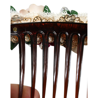 Dolce & Gabbana Brown Plastic Crystal Floral Women Hair Comb