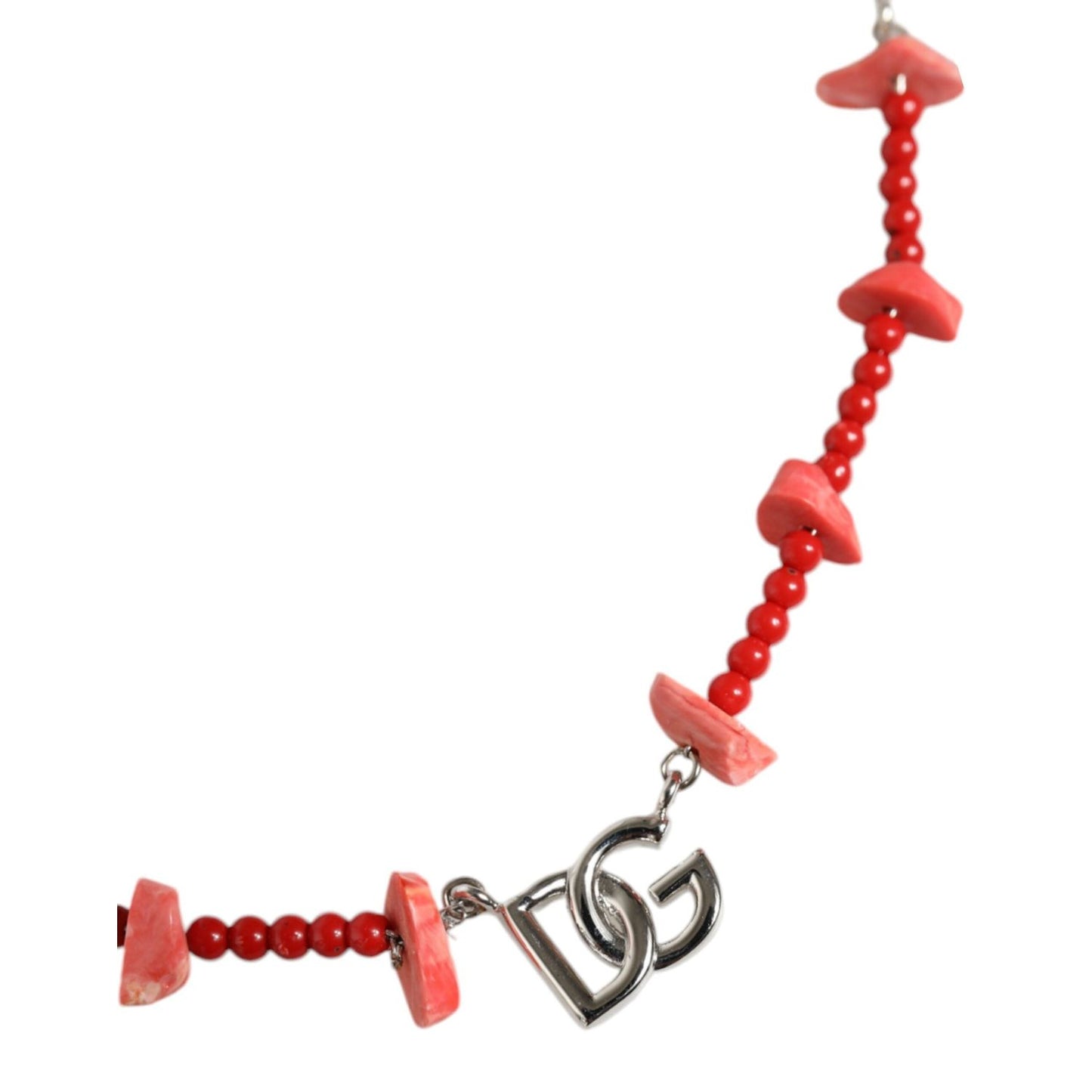 Dolce & Gabbana Silver Tone Brass Beaded Resin DG Logo Chain Necklace Necklace