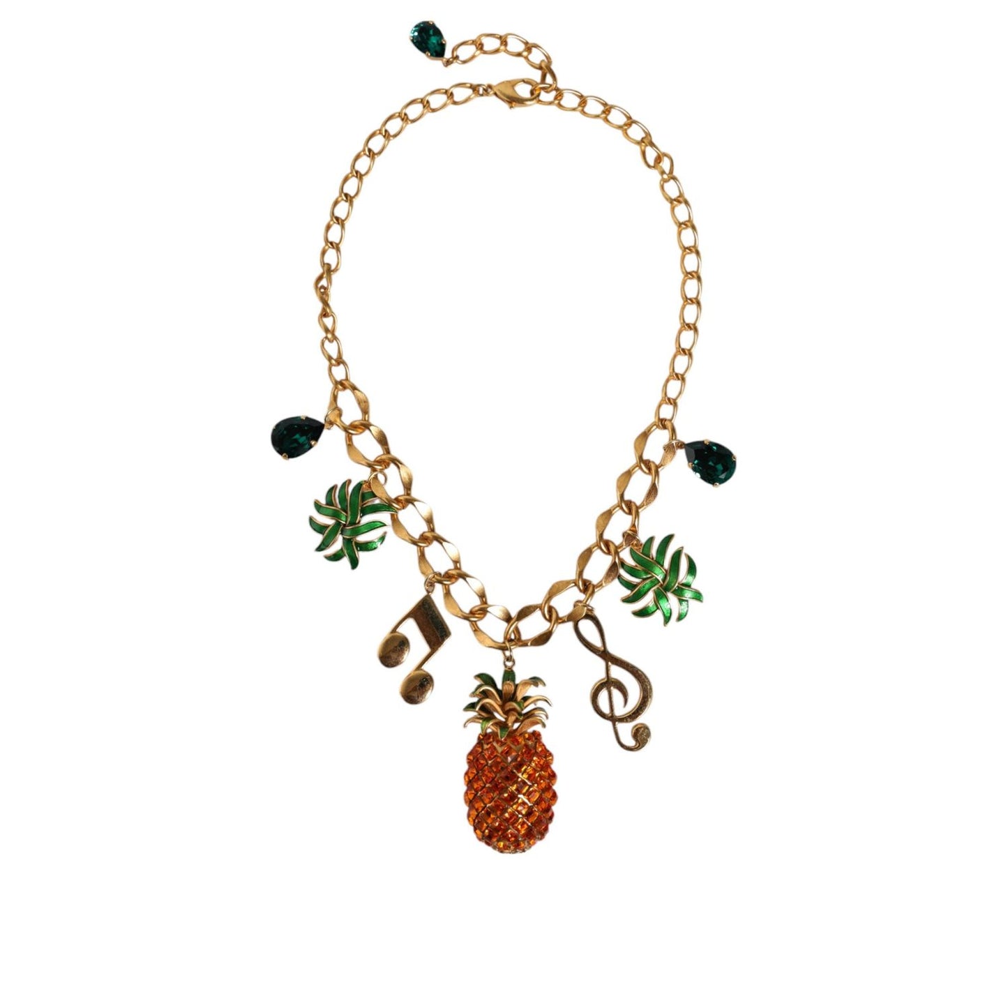Dolce & Gabbana Gold Tone Brass Chain Pineapple Crystal Musical Necklace Necklace