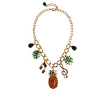 Dolce & Gabbana Gold Tone Brass Chain Pineapple Crystal Musical Necklace Necklace