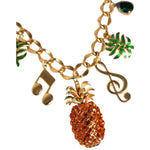 Dolce & Gabbana Gold Tone Brass Chain Pineapple Crystal Musical Necklace Necklace