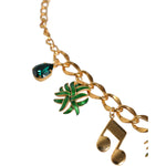 Dolce & Gabbana Gold Tone Brass Chain Pineapple Crystal Musical Necklace Necklace