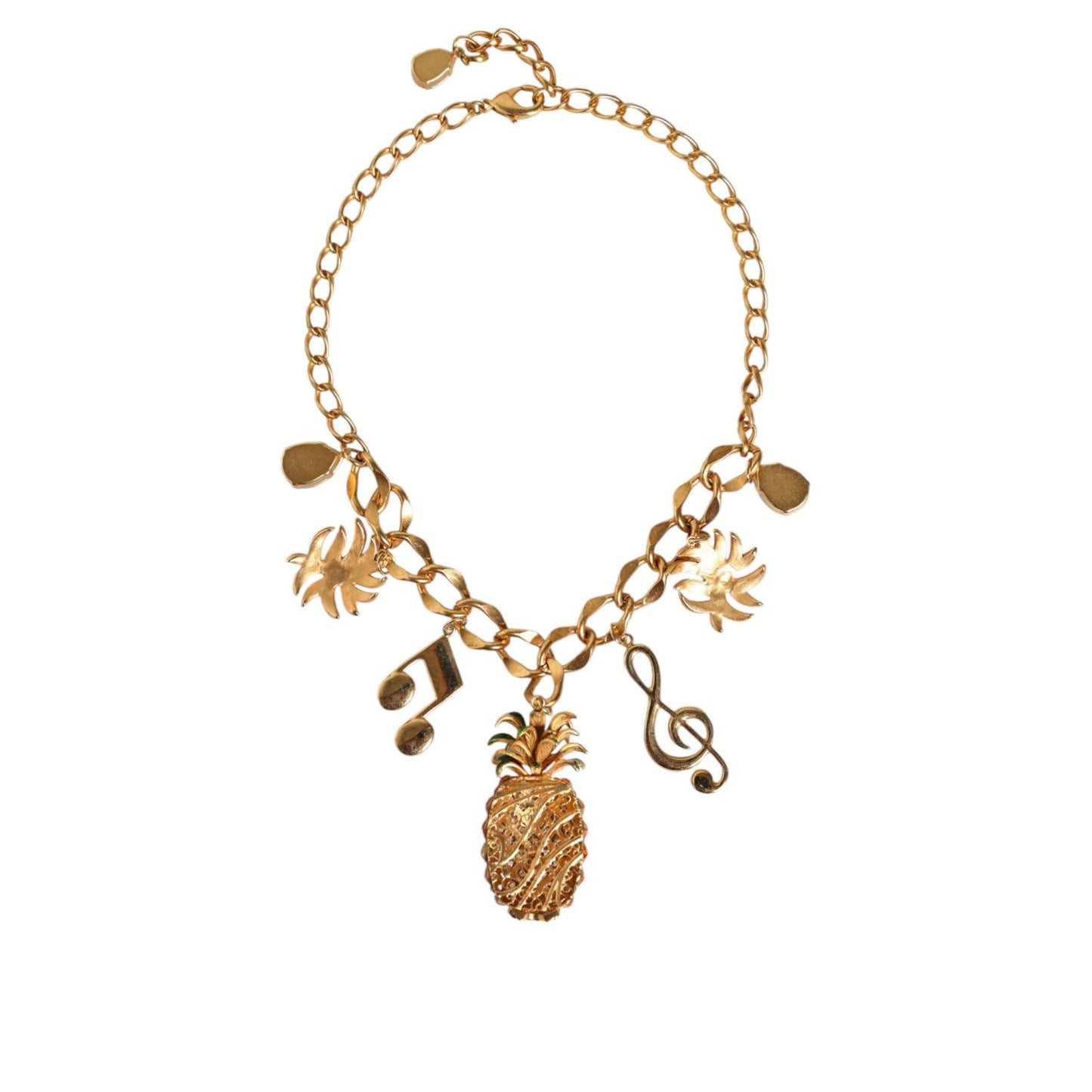 Dolce & Gabbana Gold Tone Brass Chain Pineapple Crystal Musical Necklace Necklace