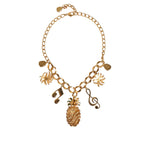 Dolce & Gabbana Gold Tone Brass Chain Pineapple Crystal Musical Necklace Necklace