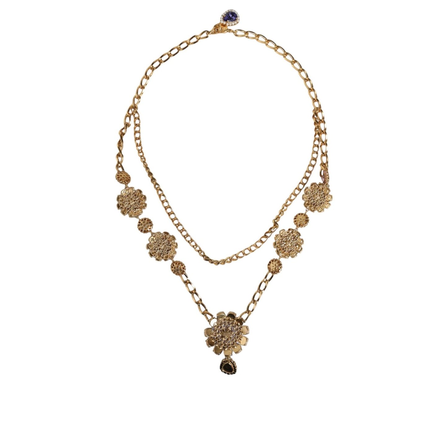 Dolce & Gabbana Gold Tone Floral Crystals Embellished Layered Necklace