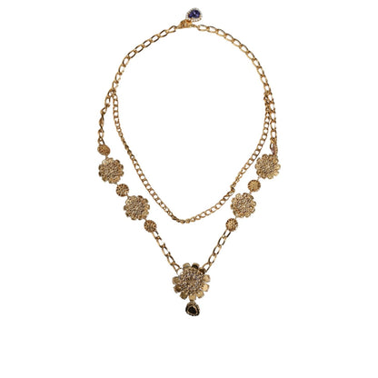 Dolce & Gabbana Gold Tone Floral Crystals Embellished Layered Necklace
