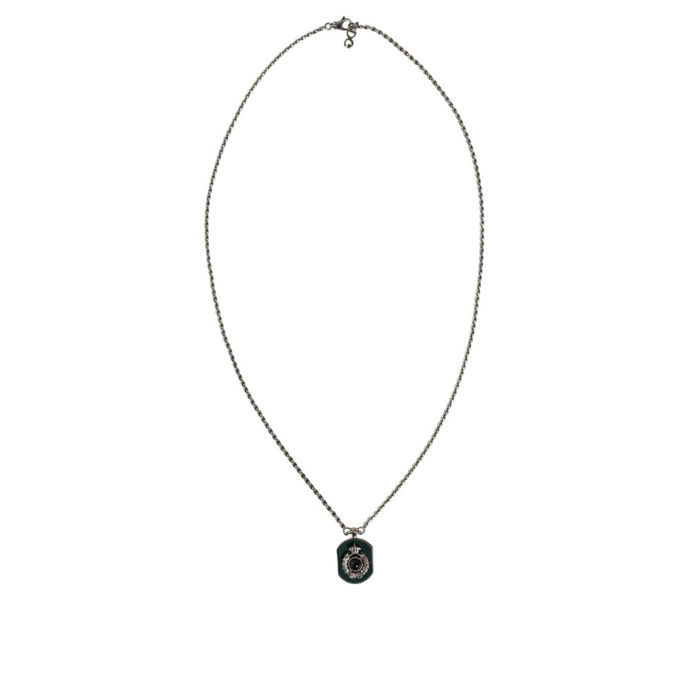 Dolce & Gabbana Sterling Silver 925 Chain Bar Gem Pendant Logo Necklace Necklace