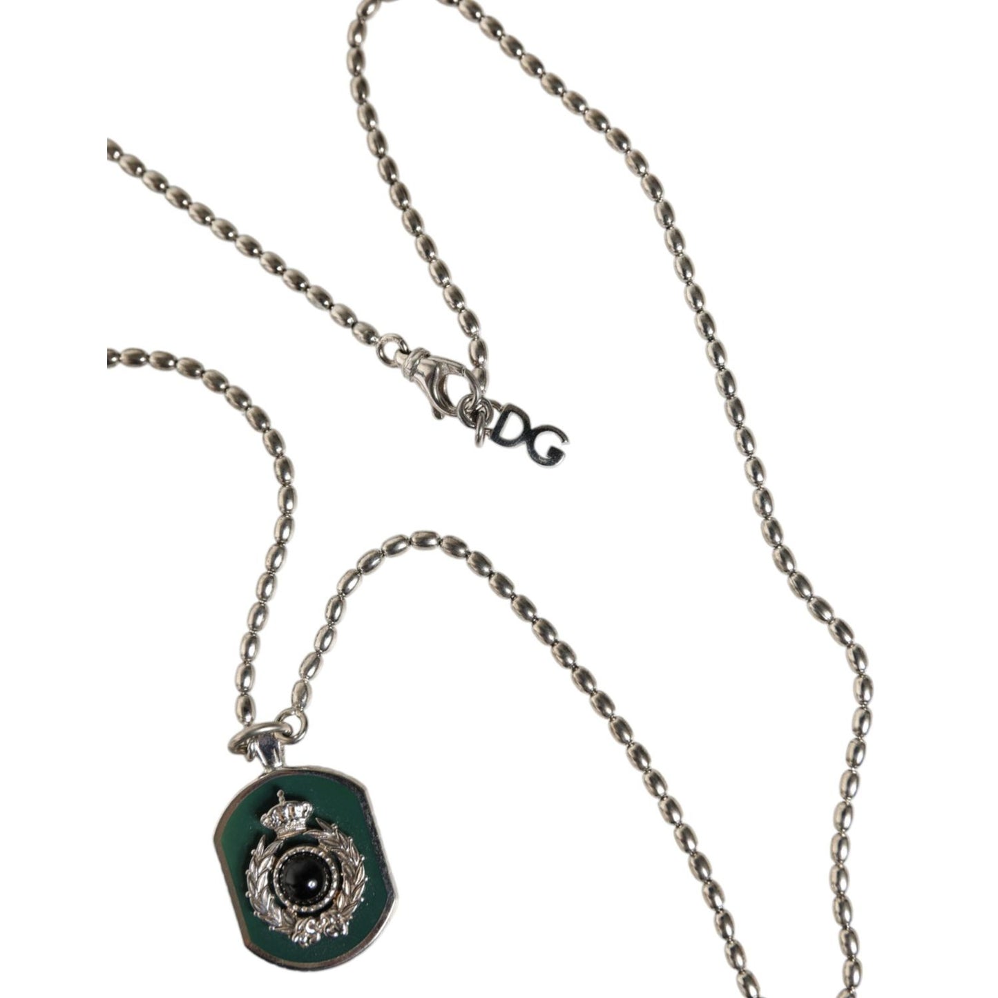 Dolce & Gabbana Sterling Silver 925 Chain Bar Gem Pendant Logo Necklace Necklace