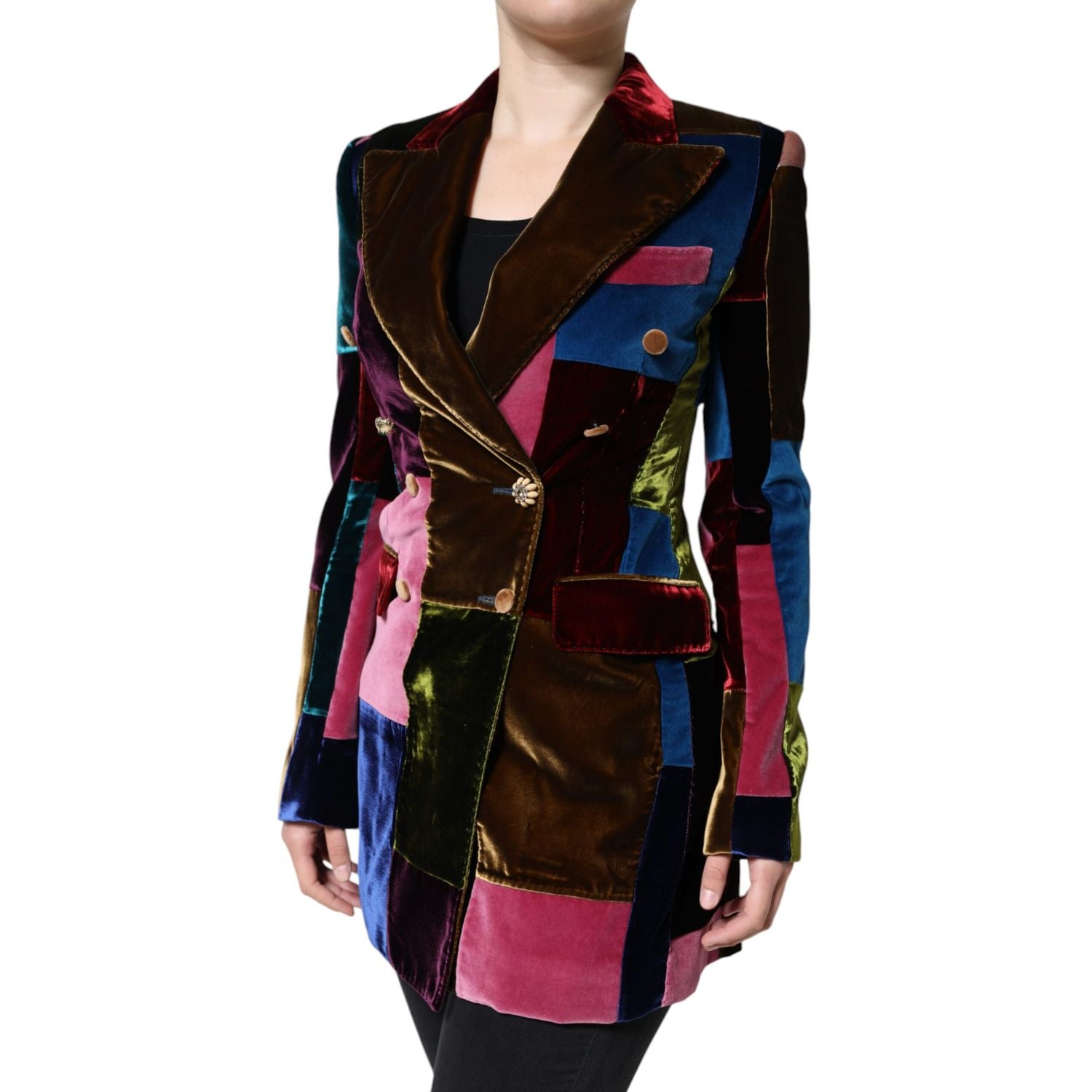 Dolce & Gabbana Multicolor Double Breasted Patchwork Blazer Jacket