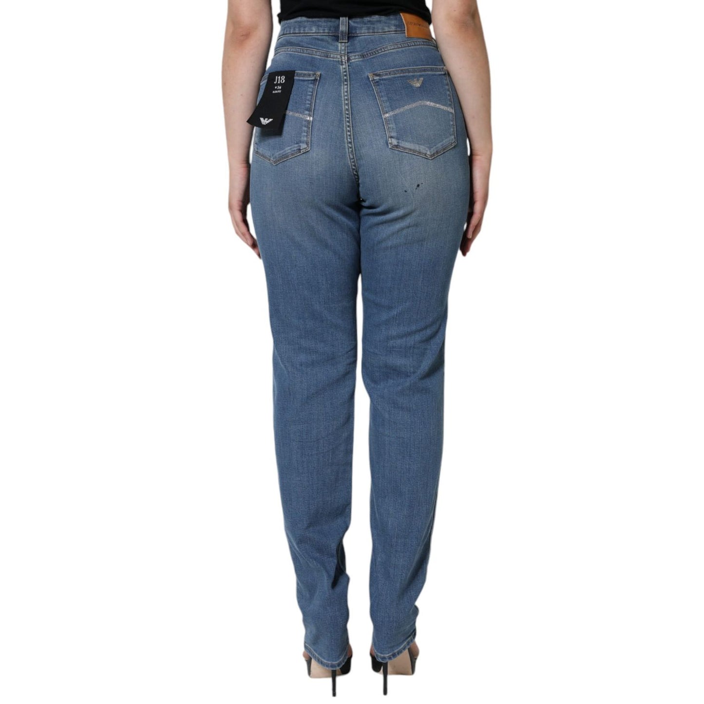 Emporio Armani Blue Washed High Waisted Skinny Women Denim Jeans